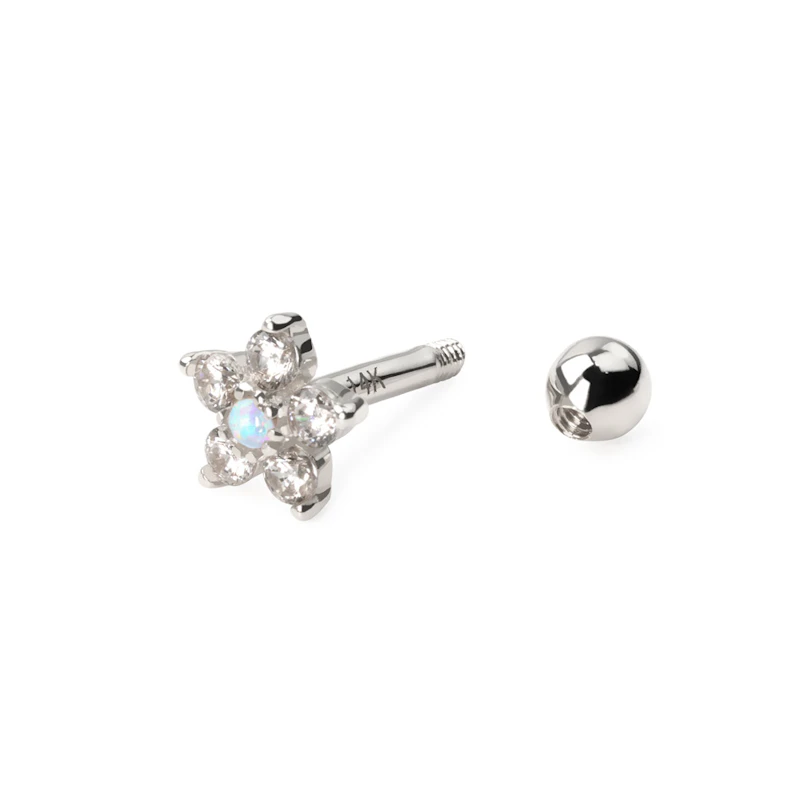 Ohrpiercing aus 14 kt. Gold mit Blume und Opalstein