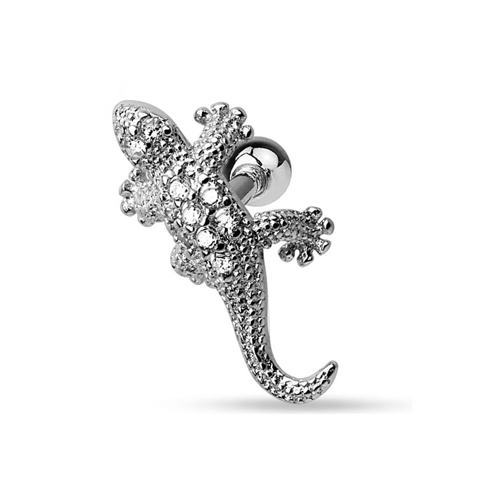 Ohrpiercing mit Eidechse und Steinen