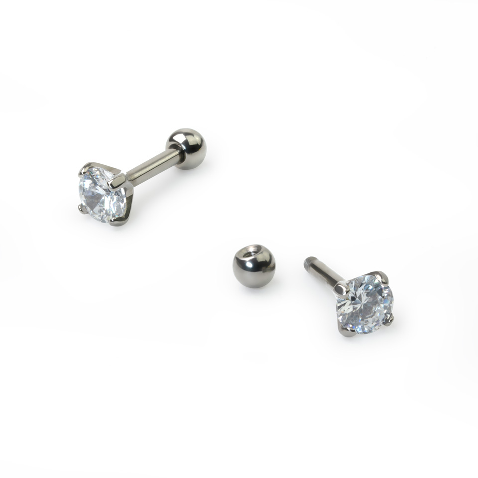 Ohrpiercing aus Titan mit rundem Stein