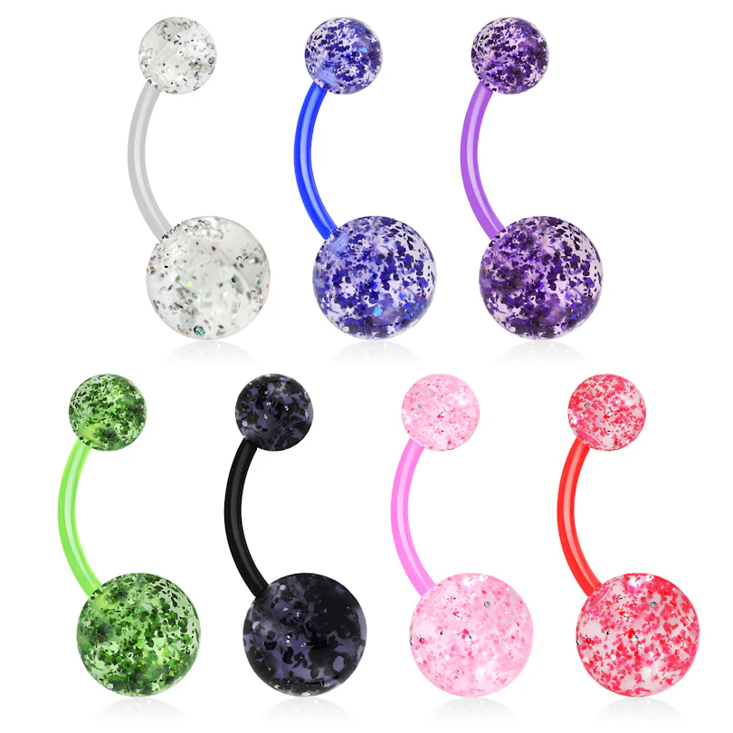 Bauchnabelpiercing aus Acryl mit Glitzerkugeln