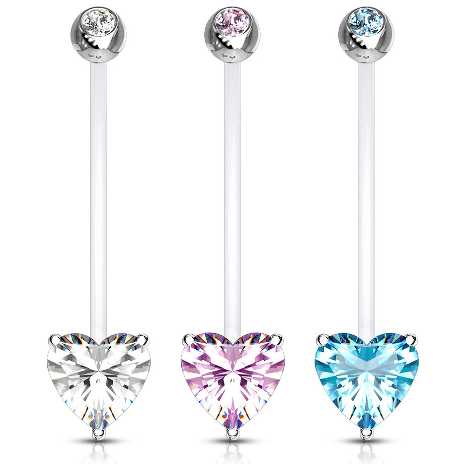 Bauchnabelpiercing aus PTFE für Schwangere mit Herz aus Stein