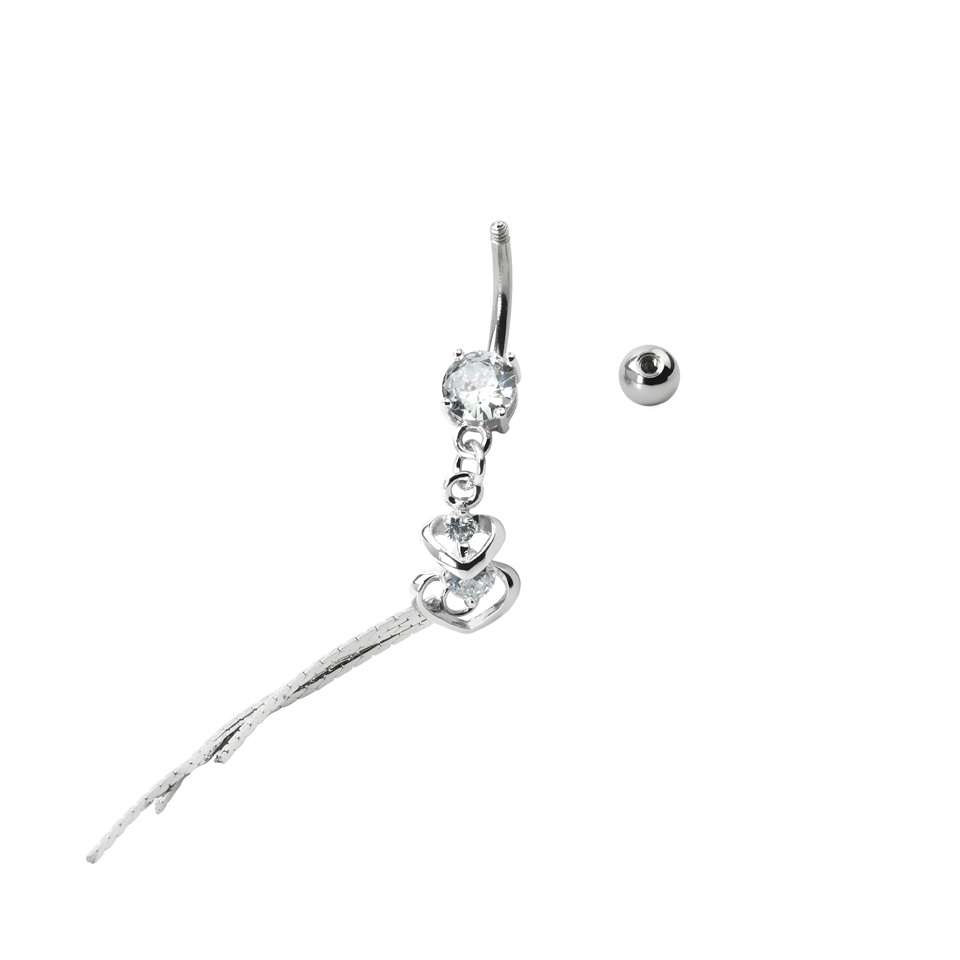 Bauchnabelpiercing mit doppelten Herzanhänger und Steinen