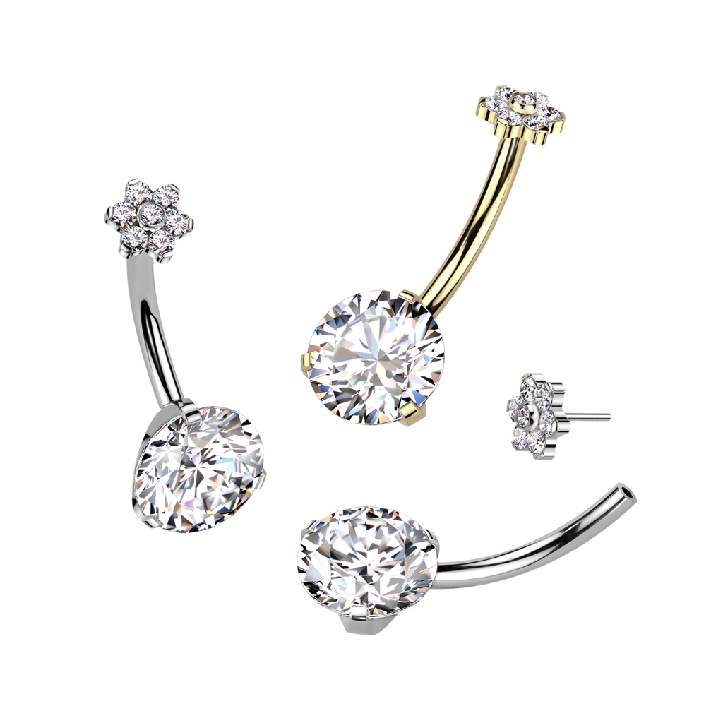Bauchnabelring mit großem Stein und hübschem Blumenaufsatz