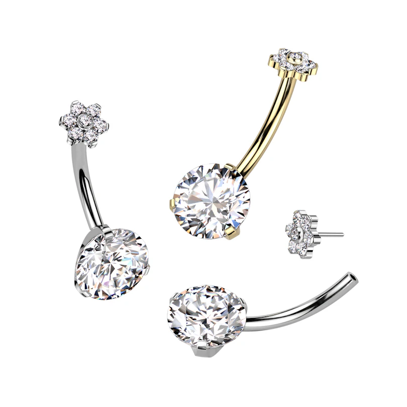 Bauchnabelring mit großem Stein und hübschem Blumenaufsatz