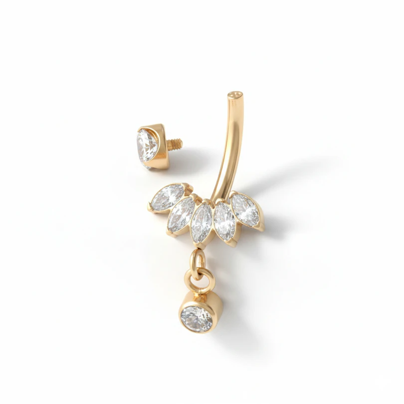 Titan-Bauchnabelring mit Marquise-Steinen und Anhänger