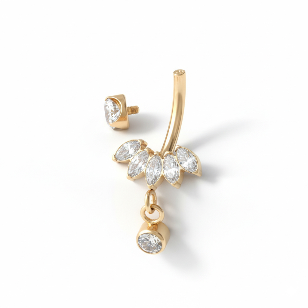 Titan-Bauchnabelring mit Marquise-Steinen und Anhänger
