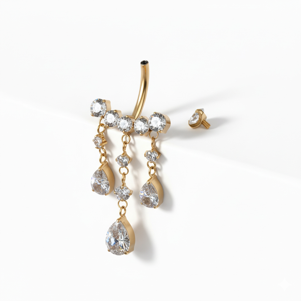 Titan-Bauchnabelring mit hängenden Schmucksteinen