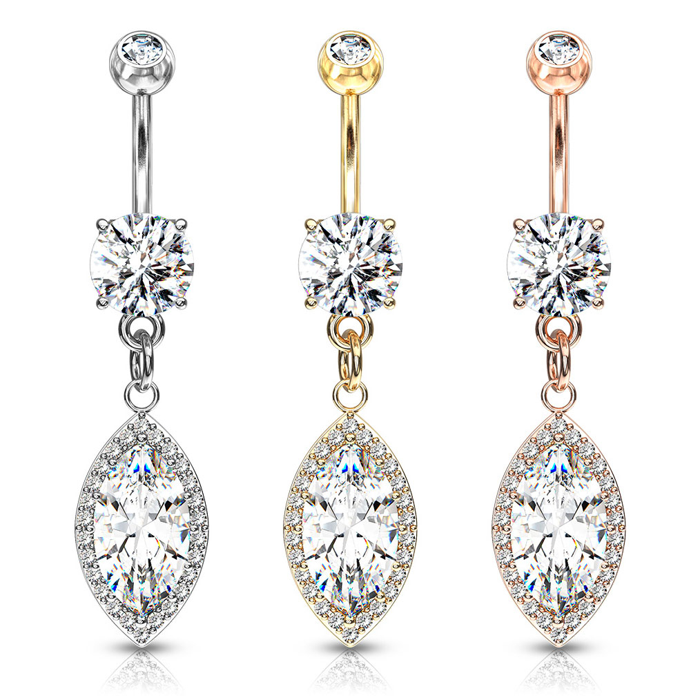 Bauchnabelpiercing mit Marquise förmigen Stein als Anhänger