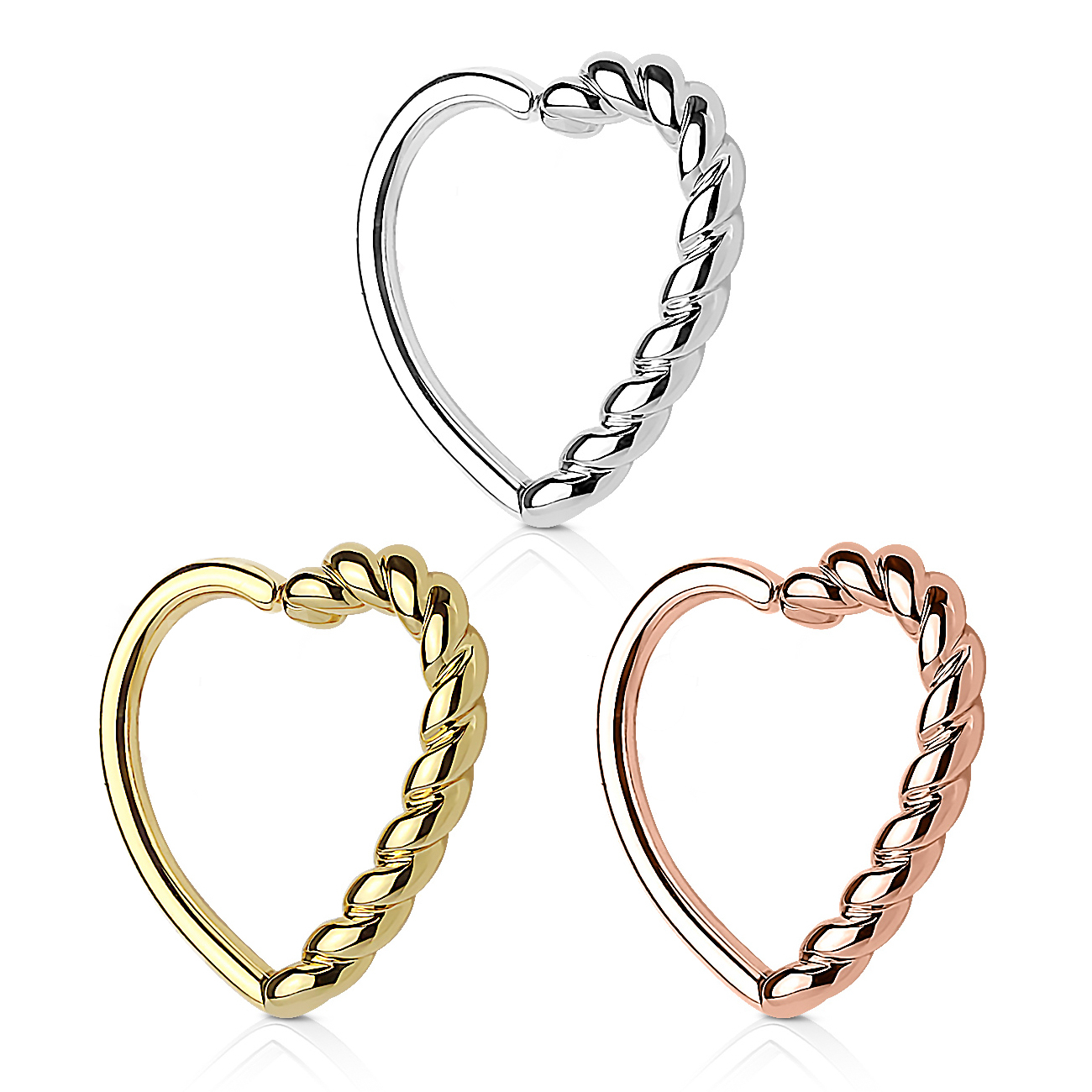 Ohrpiercing in Herzform mit gedrehter Seite