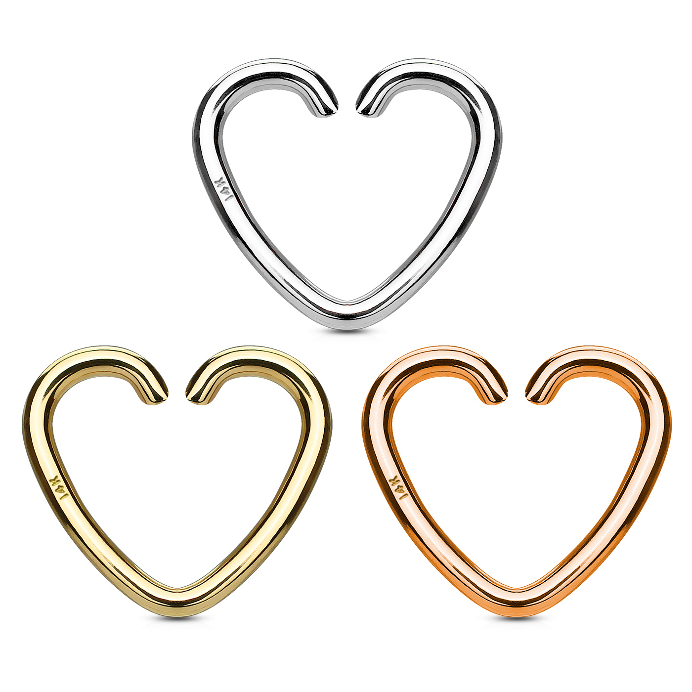 Herzförmiges Ohrpiercing aus 14 Karat Gold