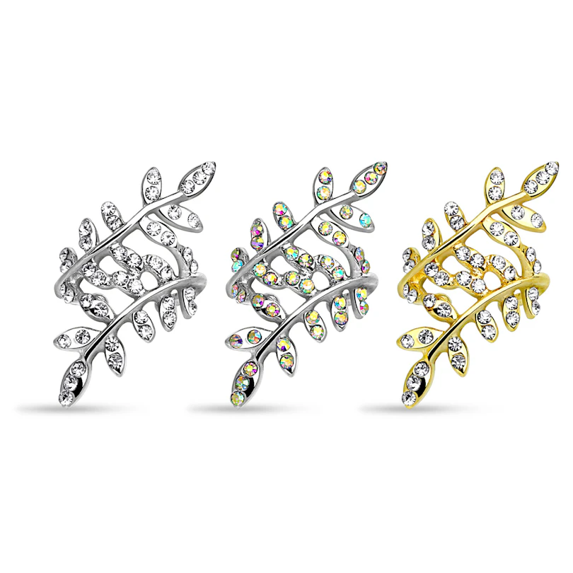 Earcuff mit steinbesetzten Blättern