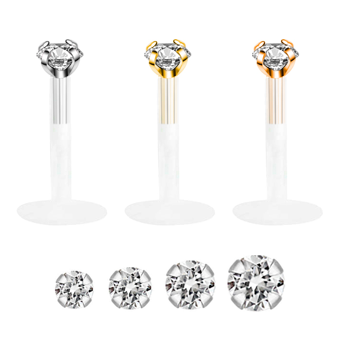 Labret aus 14 Karat Gold mit rundem Stein und PTFE Stab