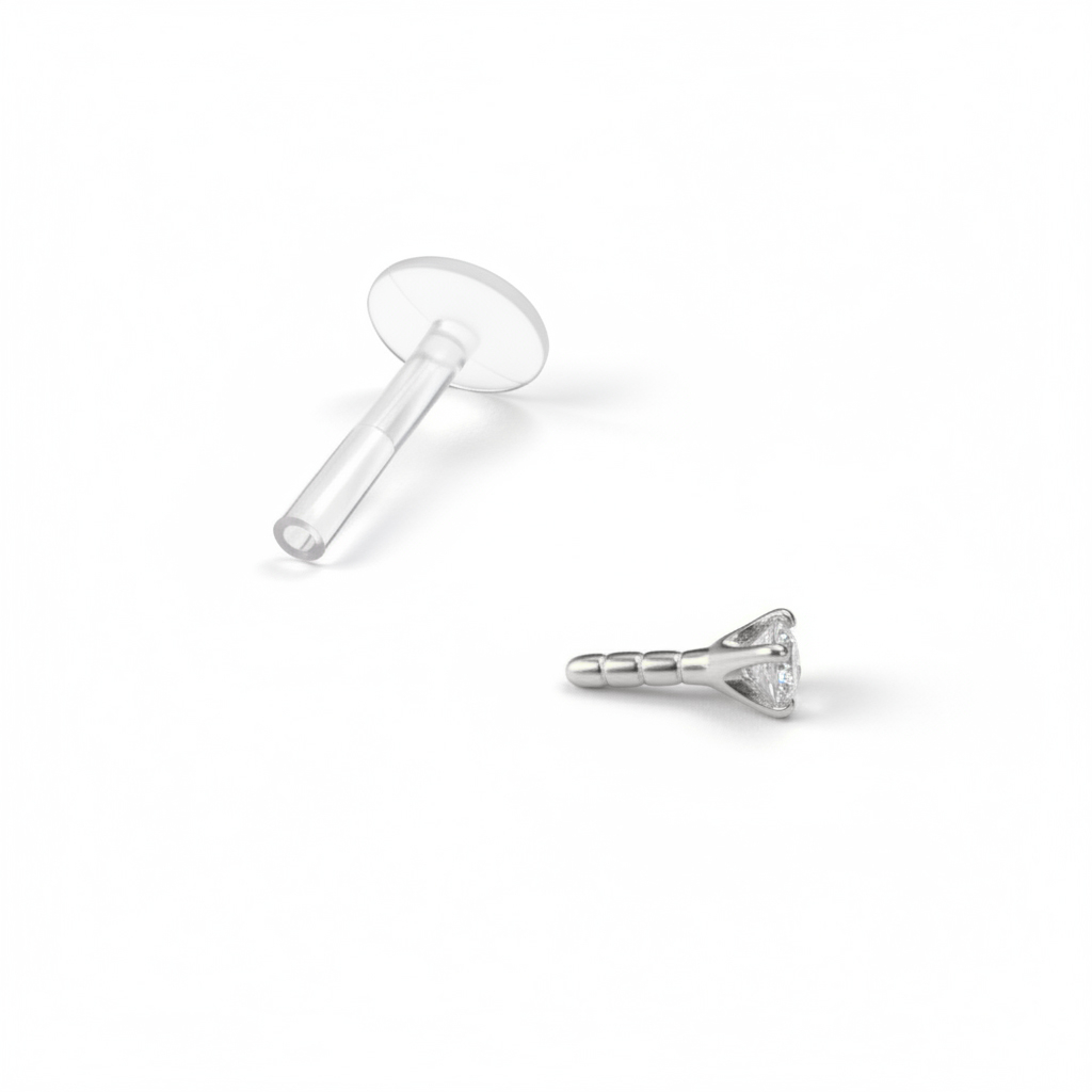 Labret aus 14 Karat Gold mit rundem Stein und PTFE Stab
