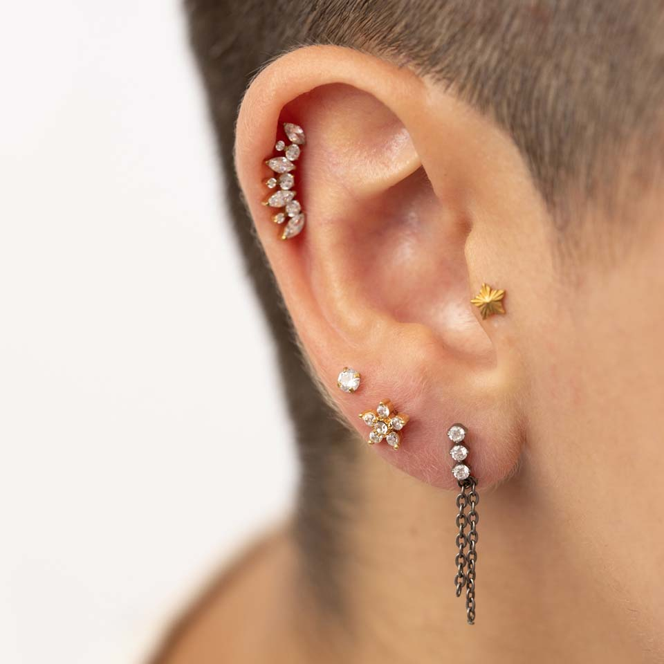 Labret mit Blume aus Steinen und Innengewinde