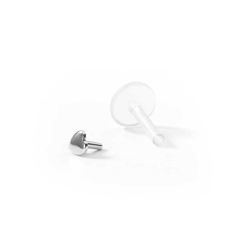 Labret aus 14kt. Gold mit Herzspitze-8 mm-14K Weißgold / PTFE-1,2 mm