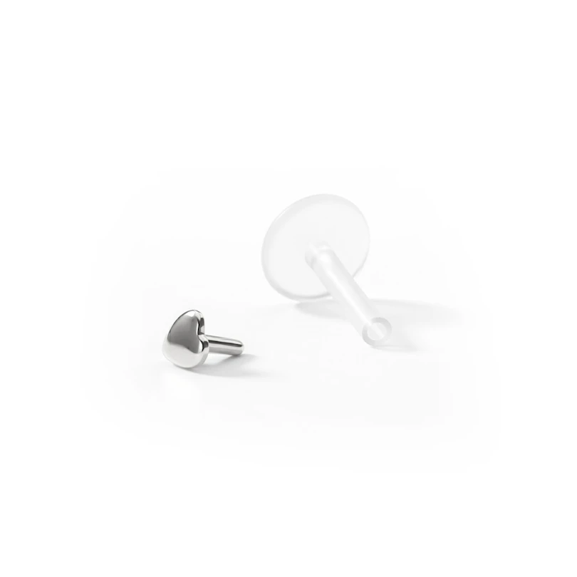 Labret aus 14kt. Gold mit Herzspitze-8 mm-14K Weißgold / PTFE-1,2 mm