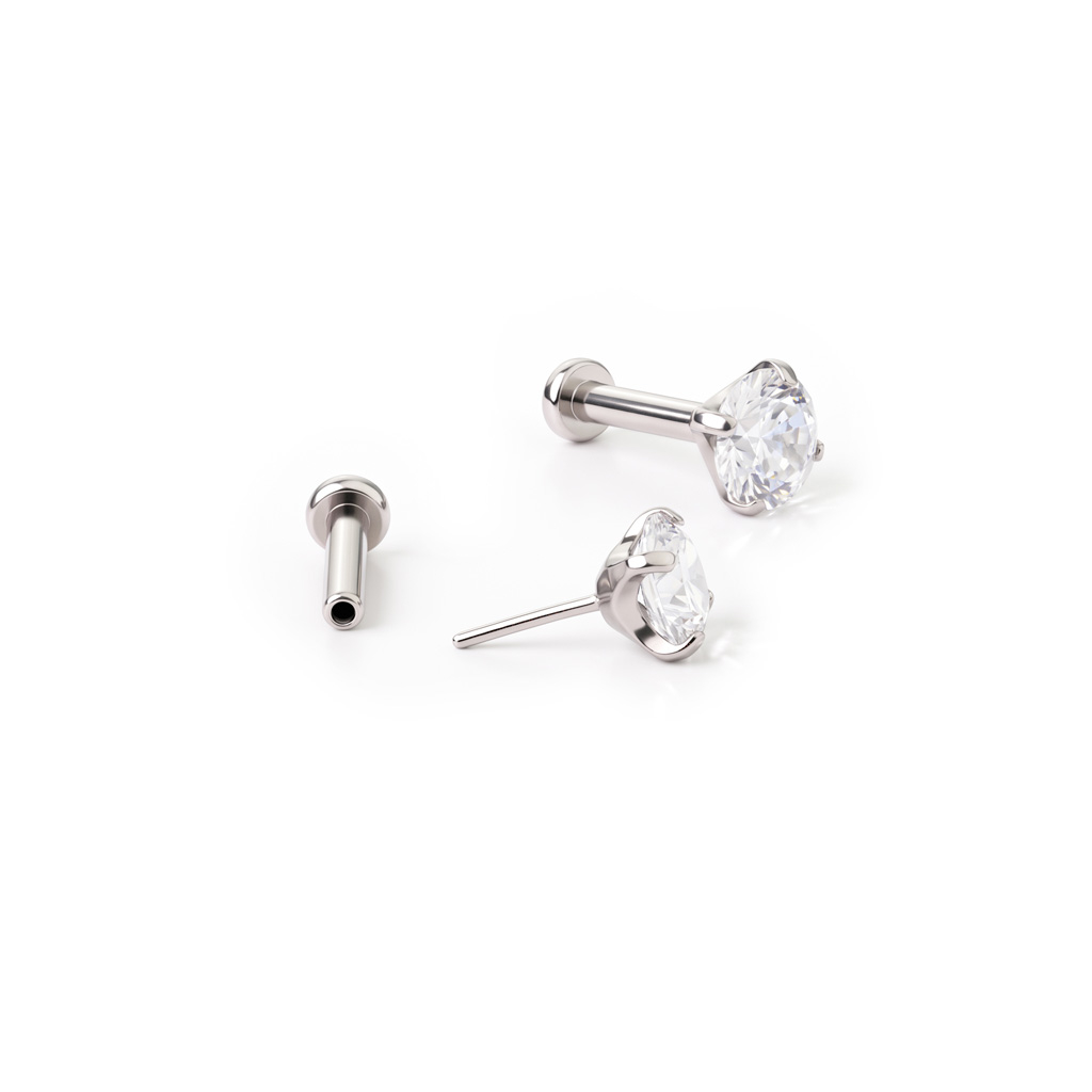 Titan Push-in Labret mit eingefasstem Schmuckstein