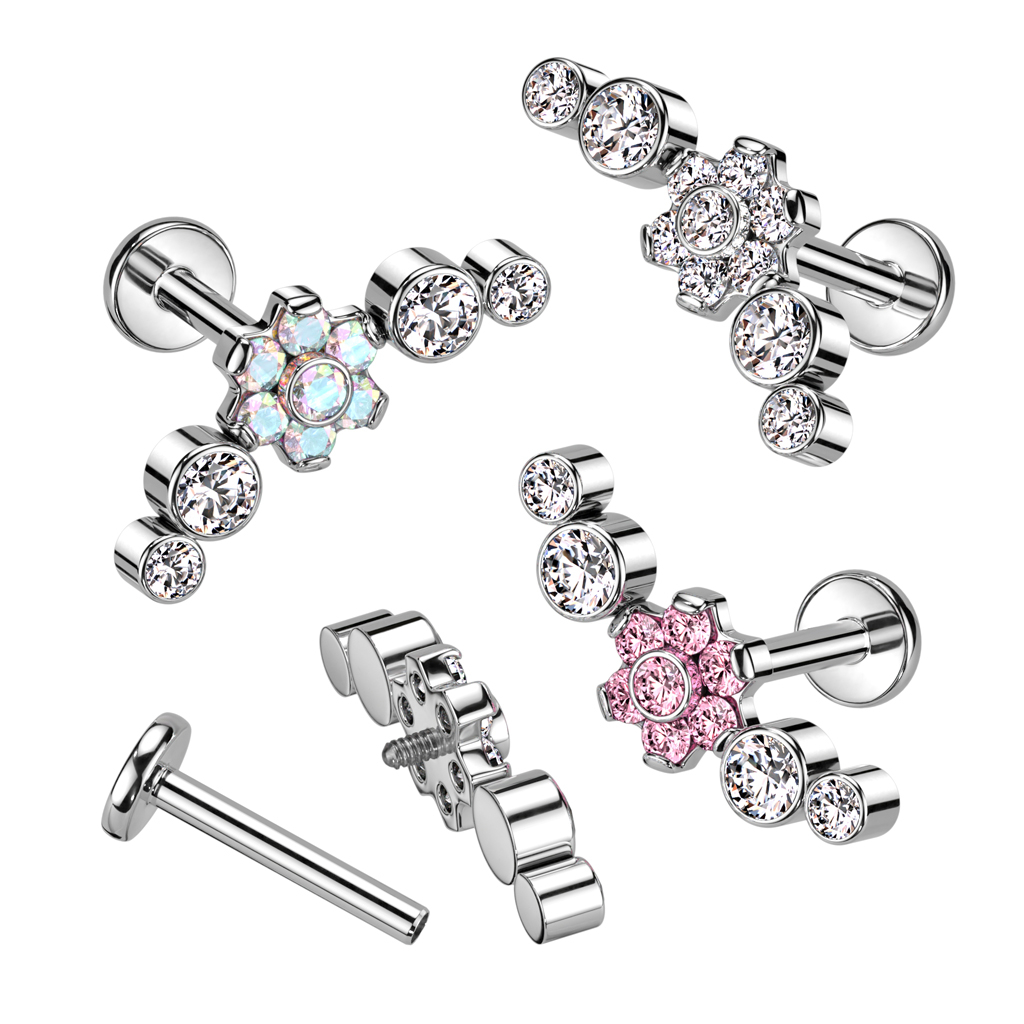 Labret aus Titan mit wunderschönem Blumendesign