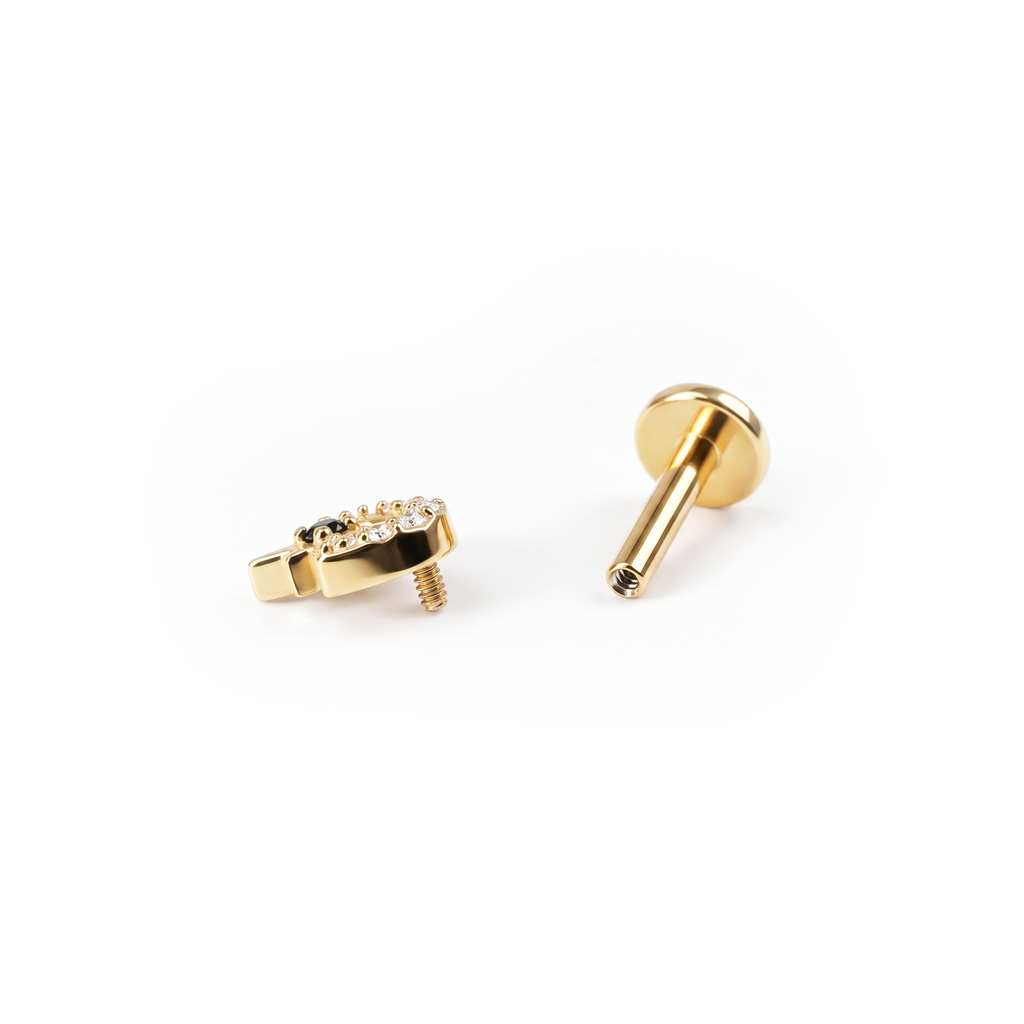 Stern- und Mond-Labret mit schwarzem Schmuckstein