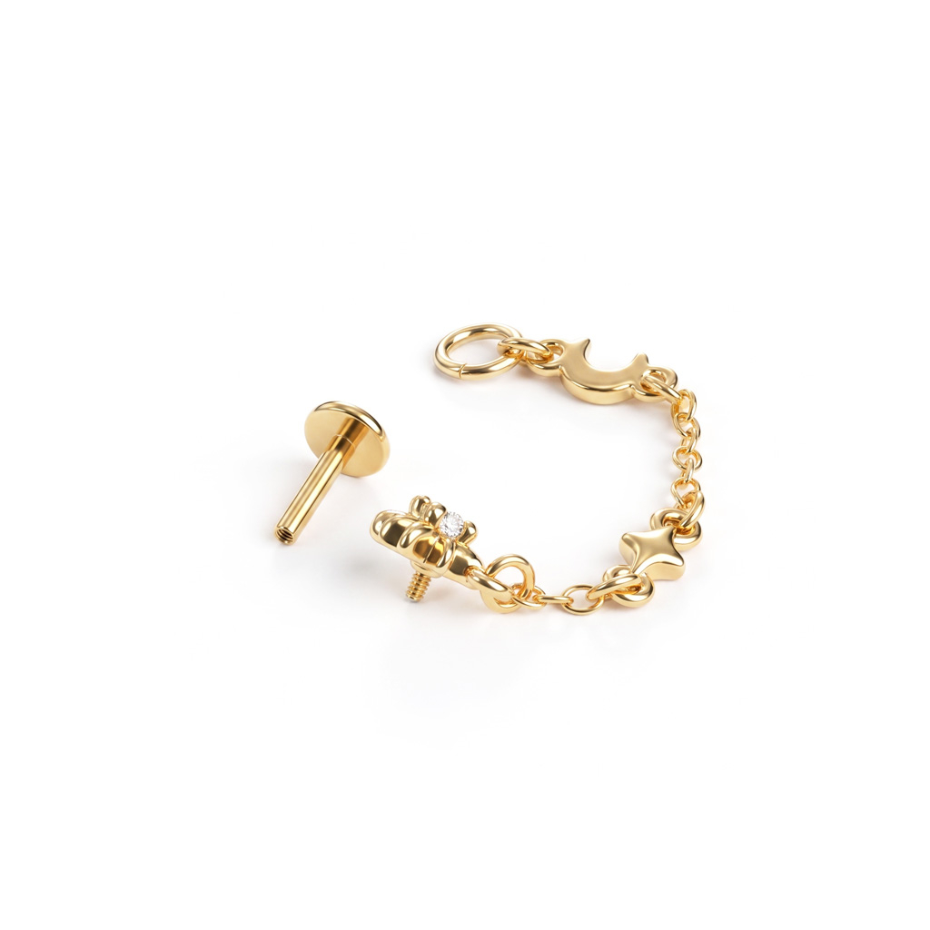 Stern-Labret mit mond- und sternverzierter Kette