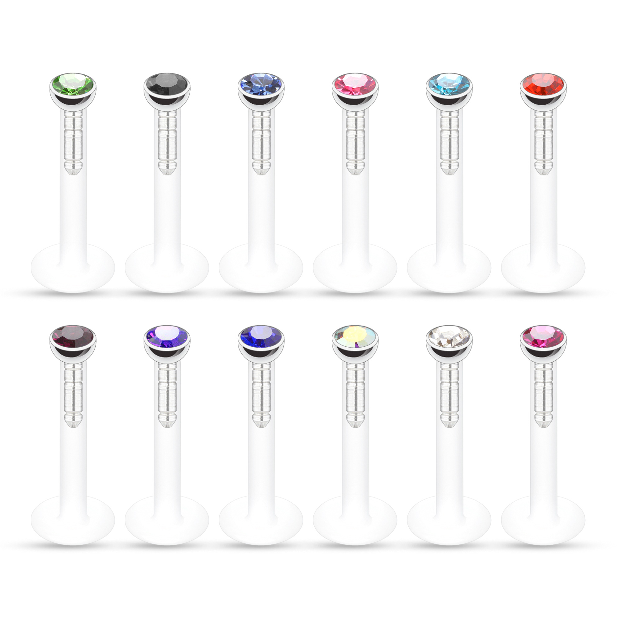 Labret aus PTFE mit vielen farbigen Steinen
