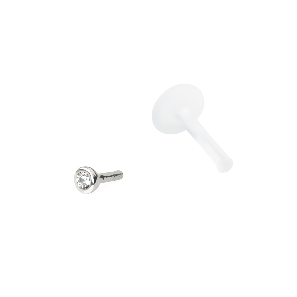 Labret aus 14kt. Gold mit einem Stein und PTFE Stab