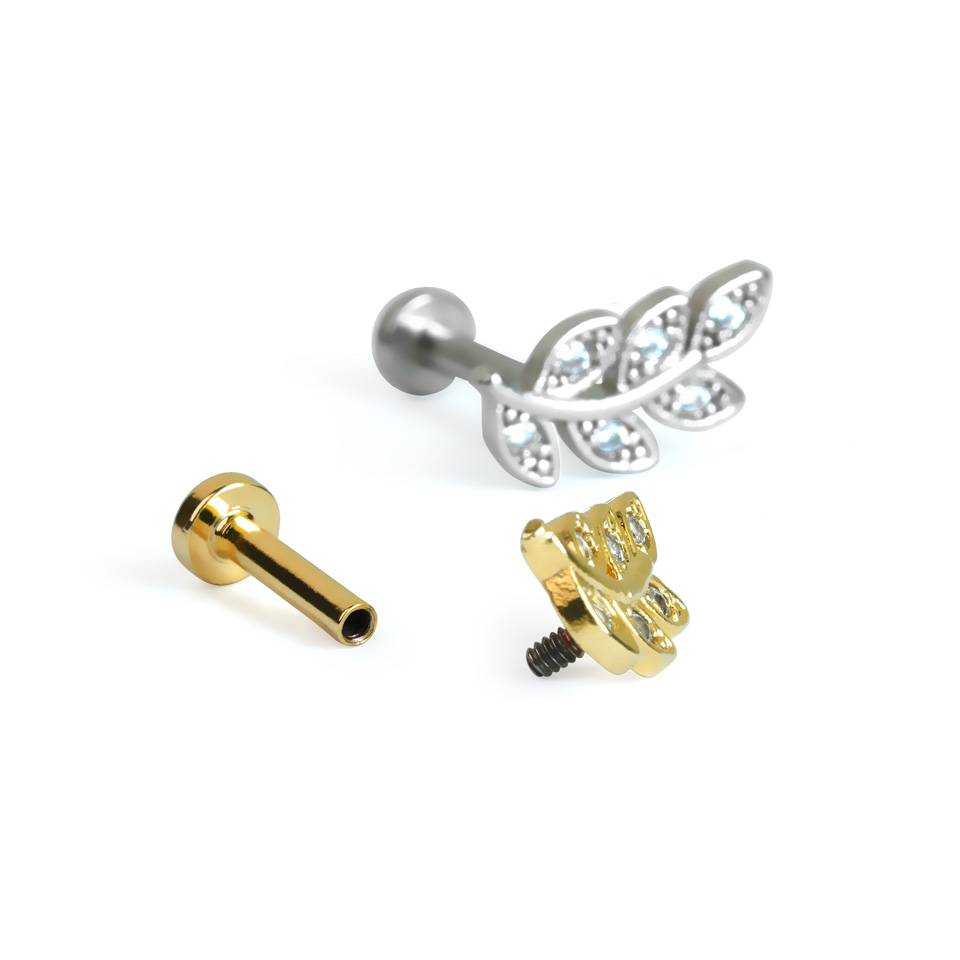 Labret mit steinbesetztem Blatt und Innengewinde