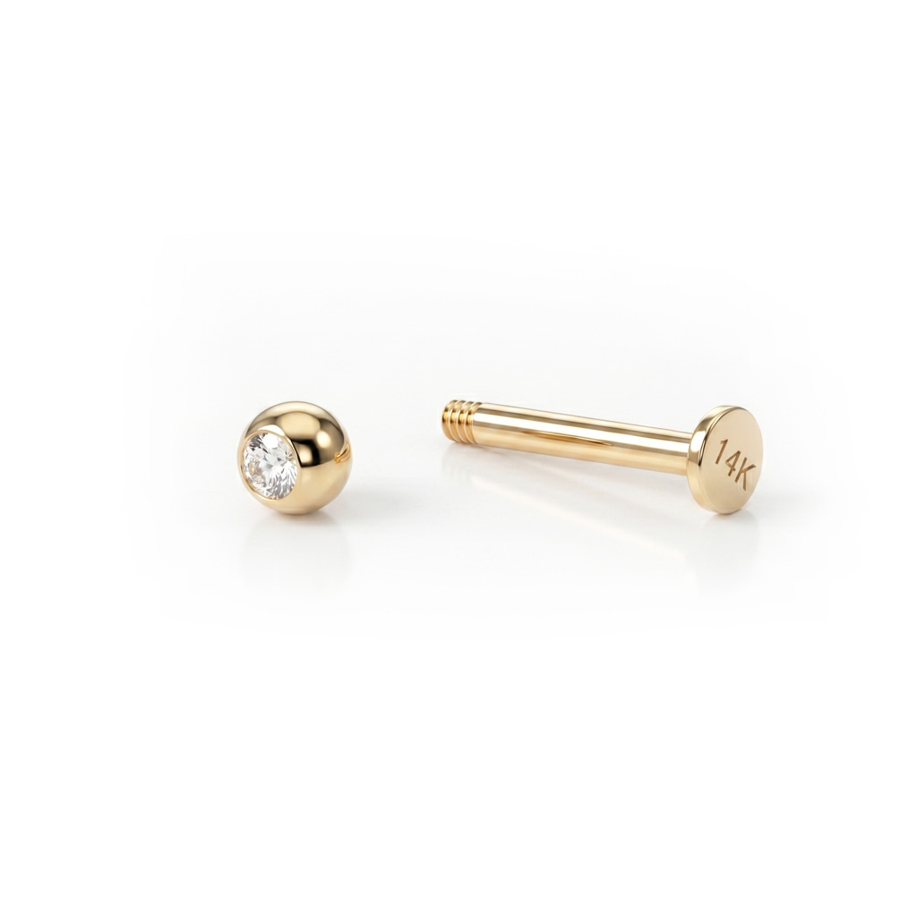 Labret aus 14 Karat Gold mit einem Stein