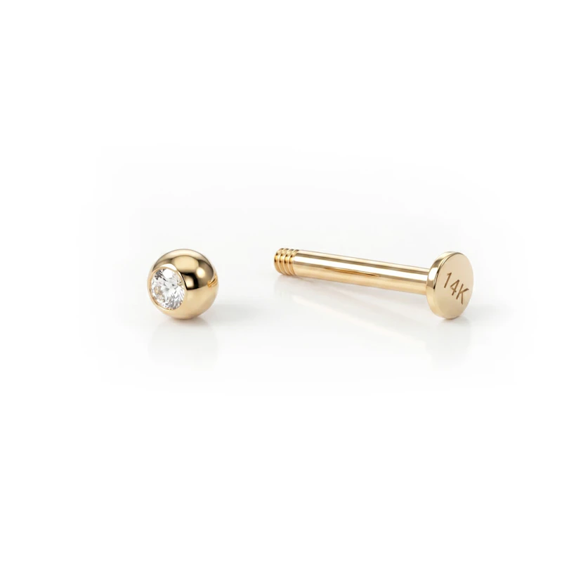 Labret aus 14 Karat Gold mit einem Stein