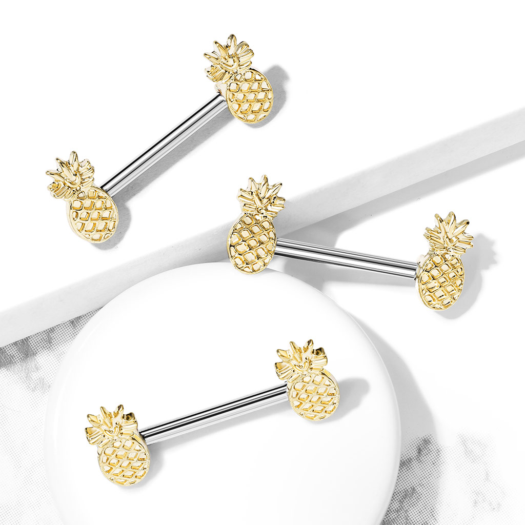 Brustwarzenpiercing mit goldbeschichteter Ananas