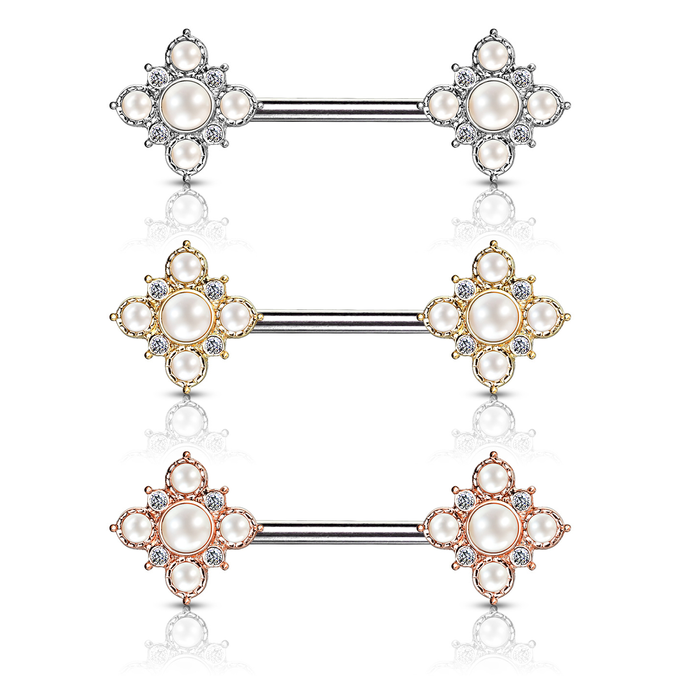 Brustwarzenpiercing mit Blume aus Perlen