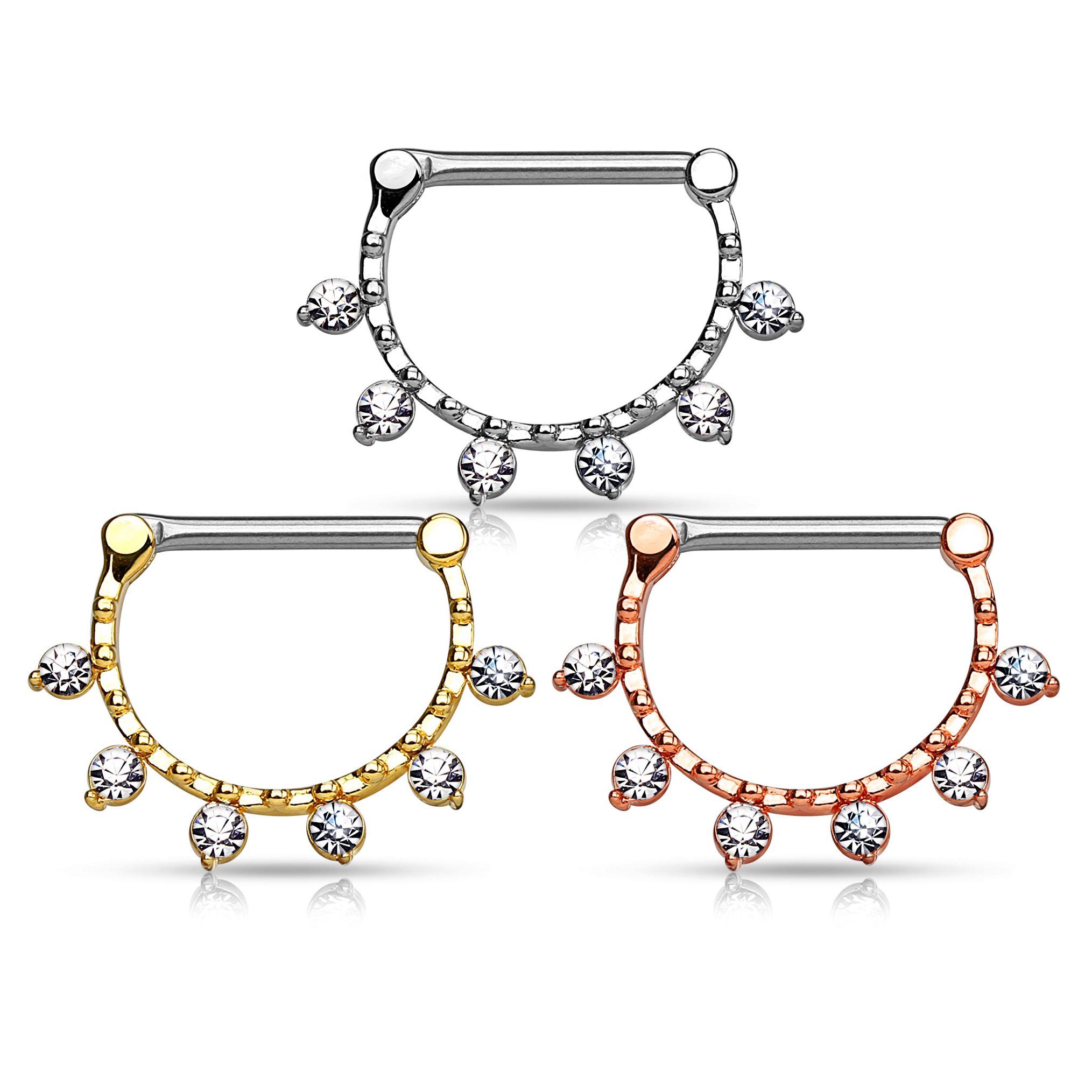 Nippelclicker mit sechs klaren Steinen