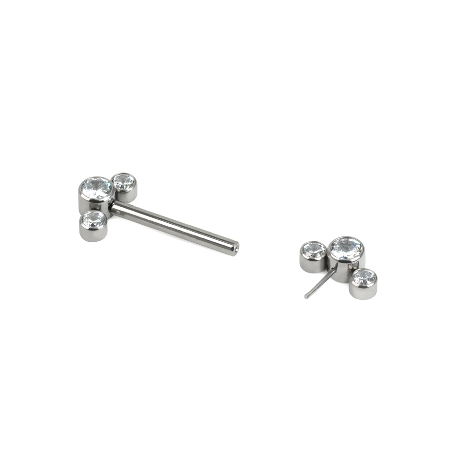 Gewindeloses Brustwarzen-Barbell mit 3 CZ Bezel Endstücke