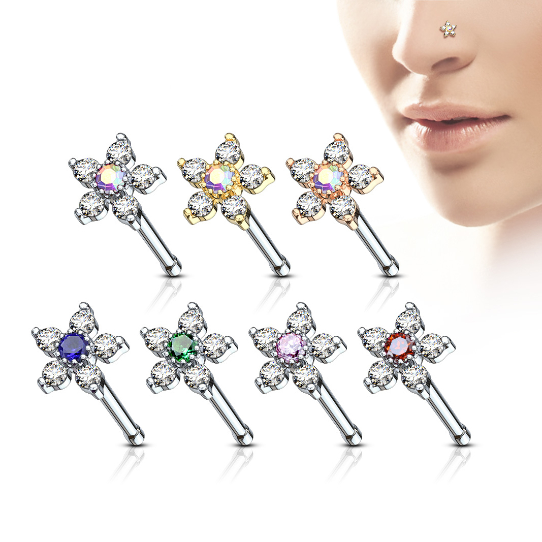 Nasenstecker mit einer Blume aus fünf Steinen