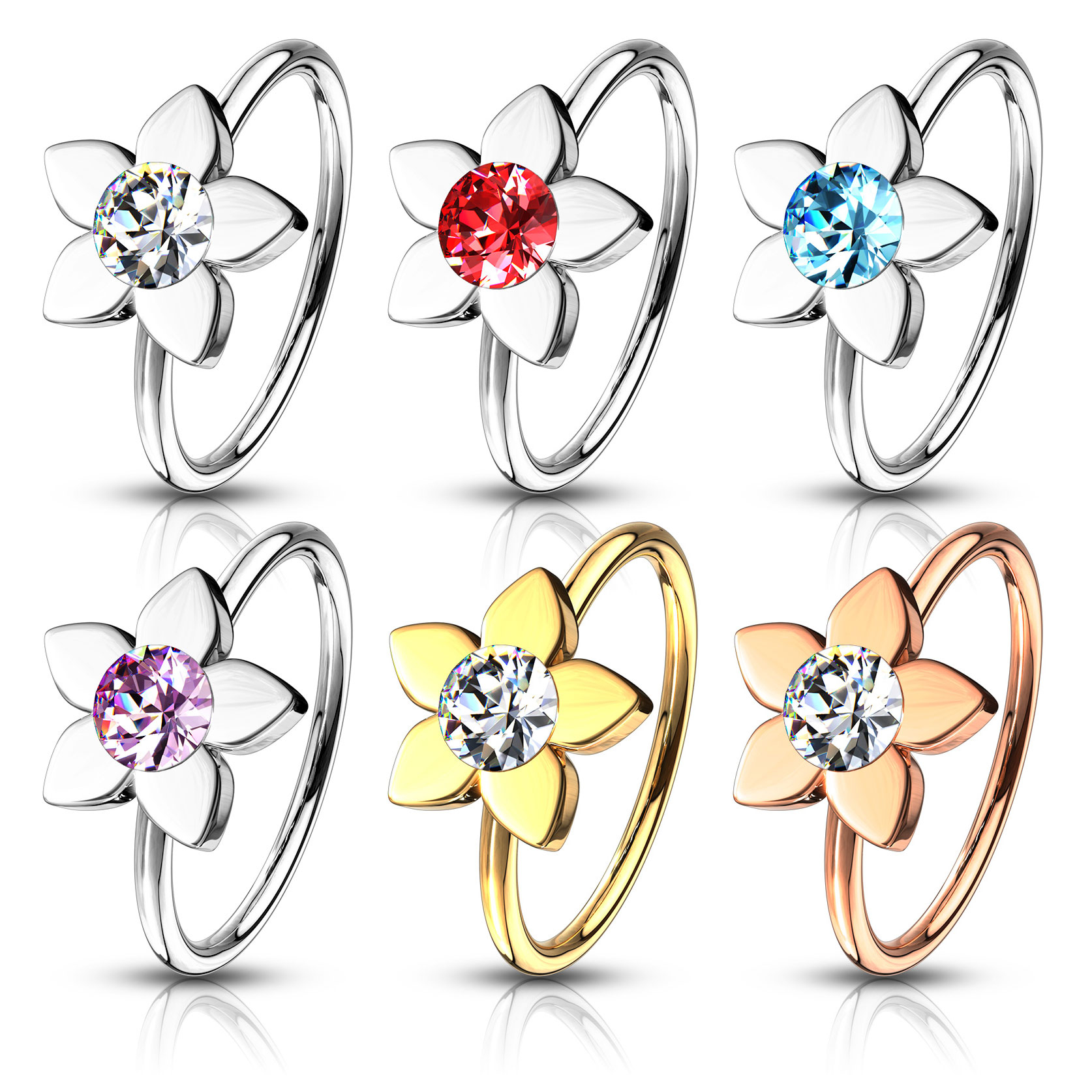 Nasenring mit Lotusblume und Stein