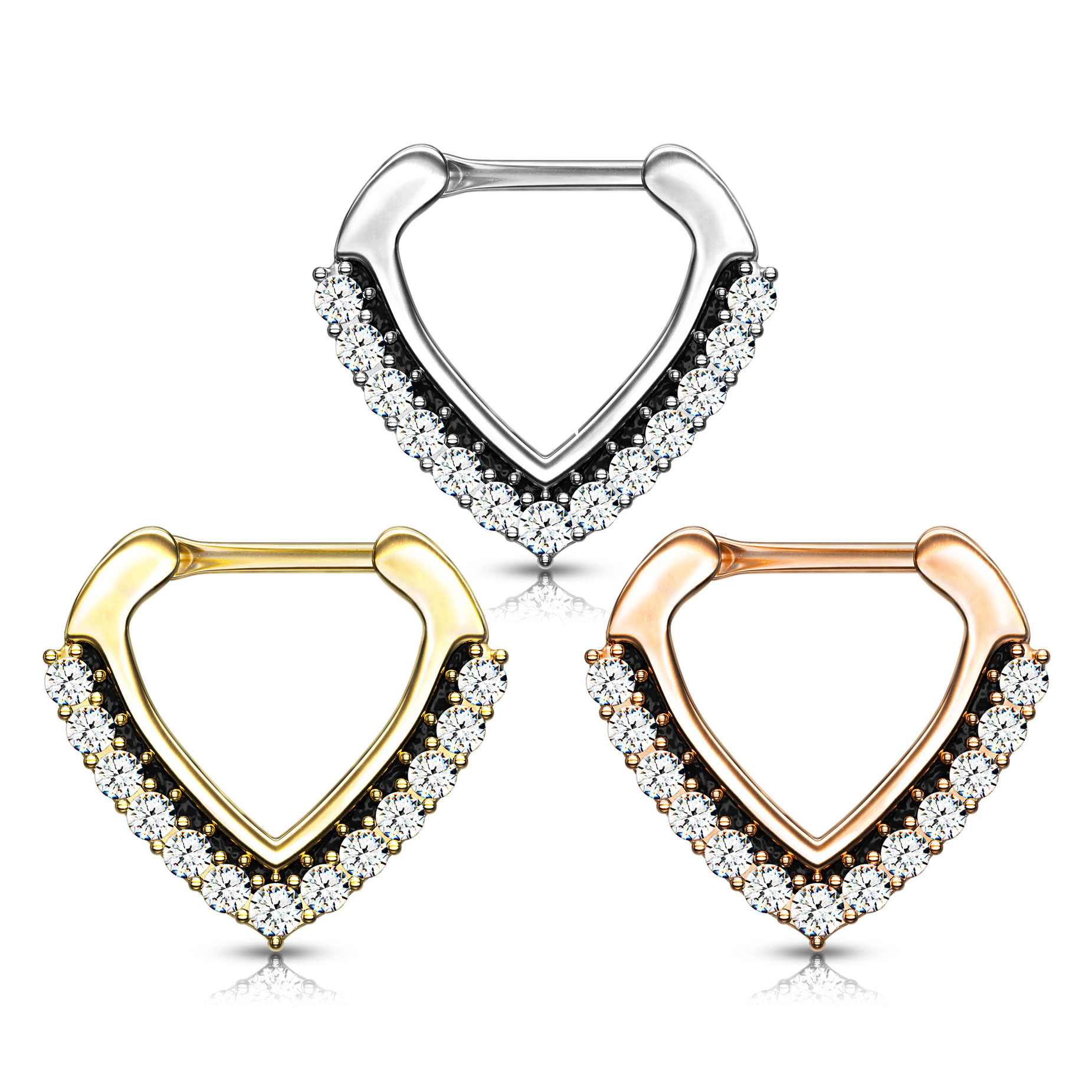 Steinbesetztes Septumpiercing in weicher V-Form