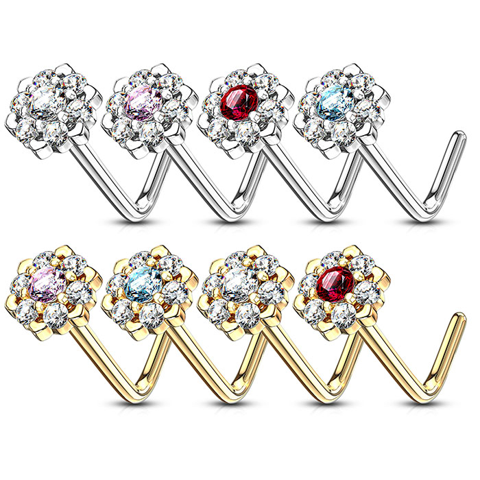 Nasenpiercing aus 14 Karat Gold mit steinbesetzter Lotusblume