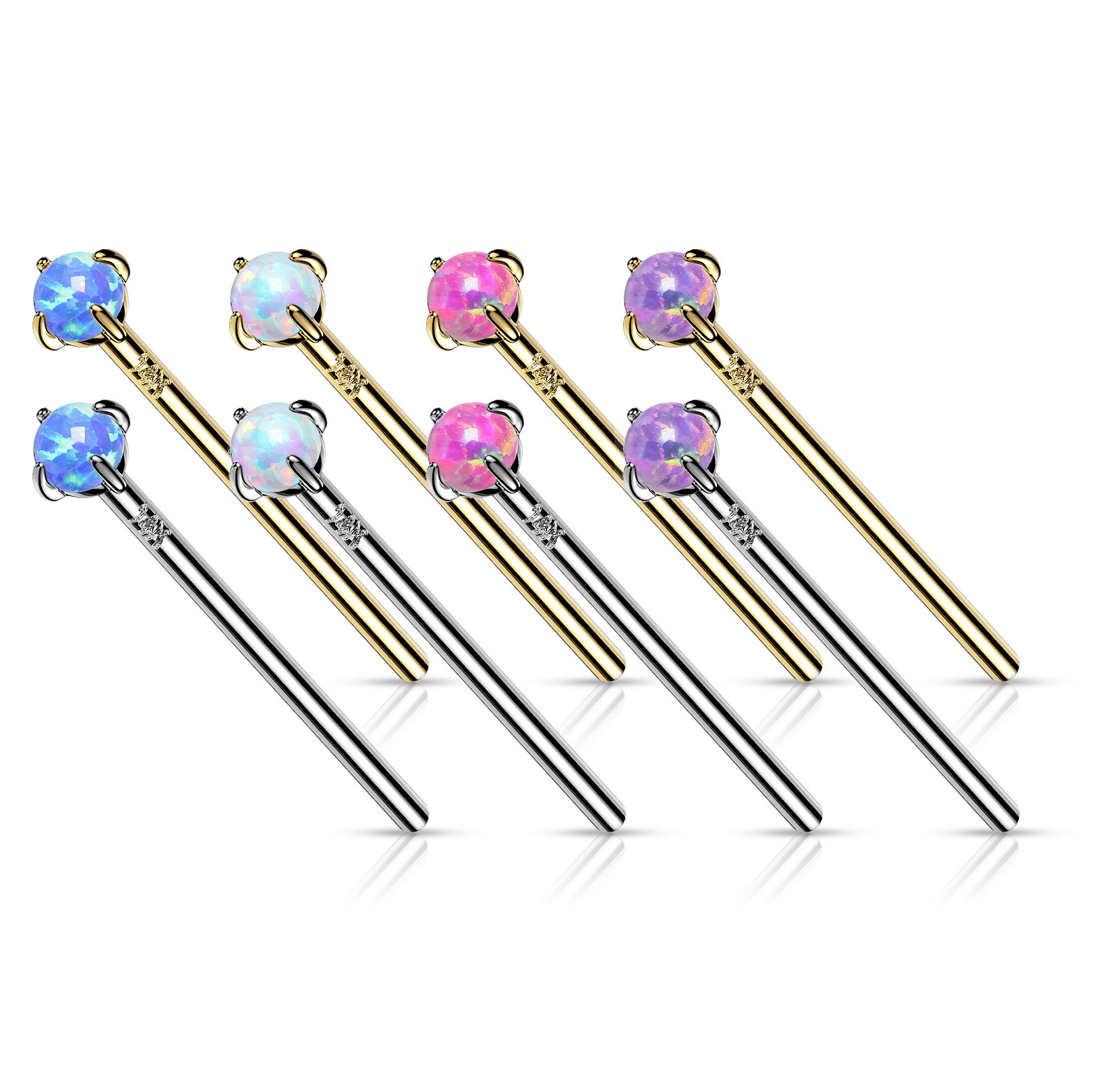 Fish Tail Nasenpiercing aus 14 Karat Gold mit Opalstein