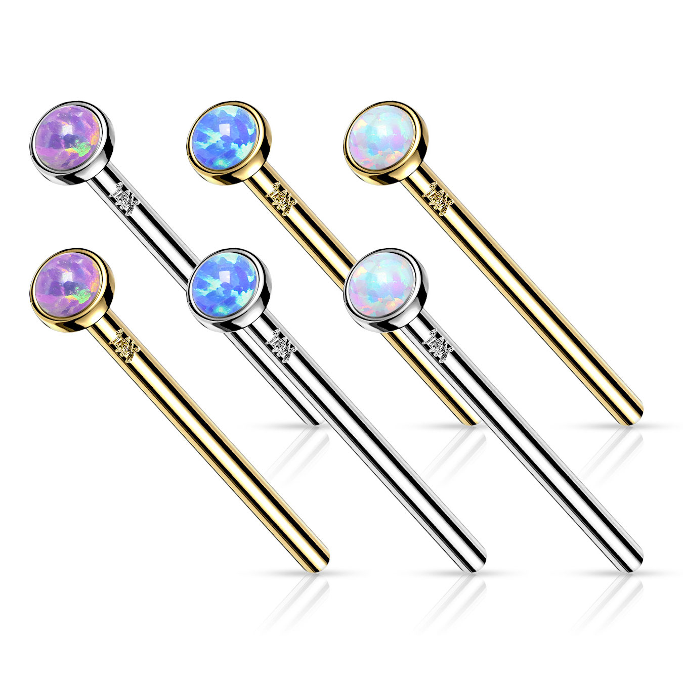 Fish Tail Nasenpiercing aus 14 Karat Gold mit rundem Opalstein