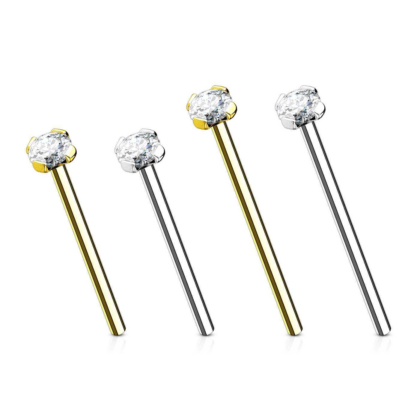 Fish Tail Nasenpiercing aus 14 Karat Gold mit Stein