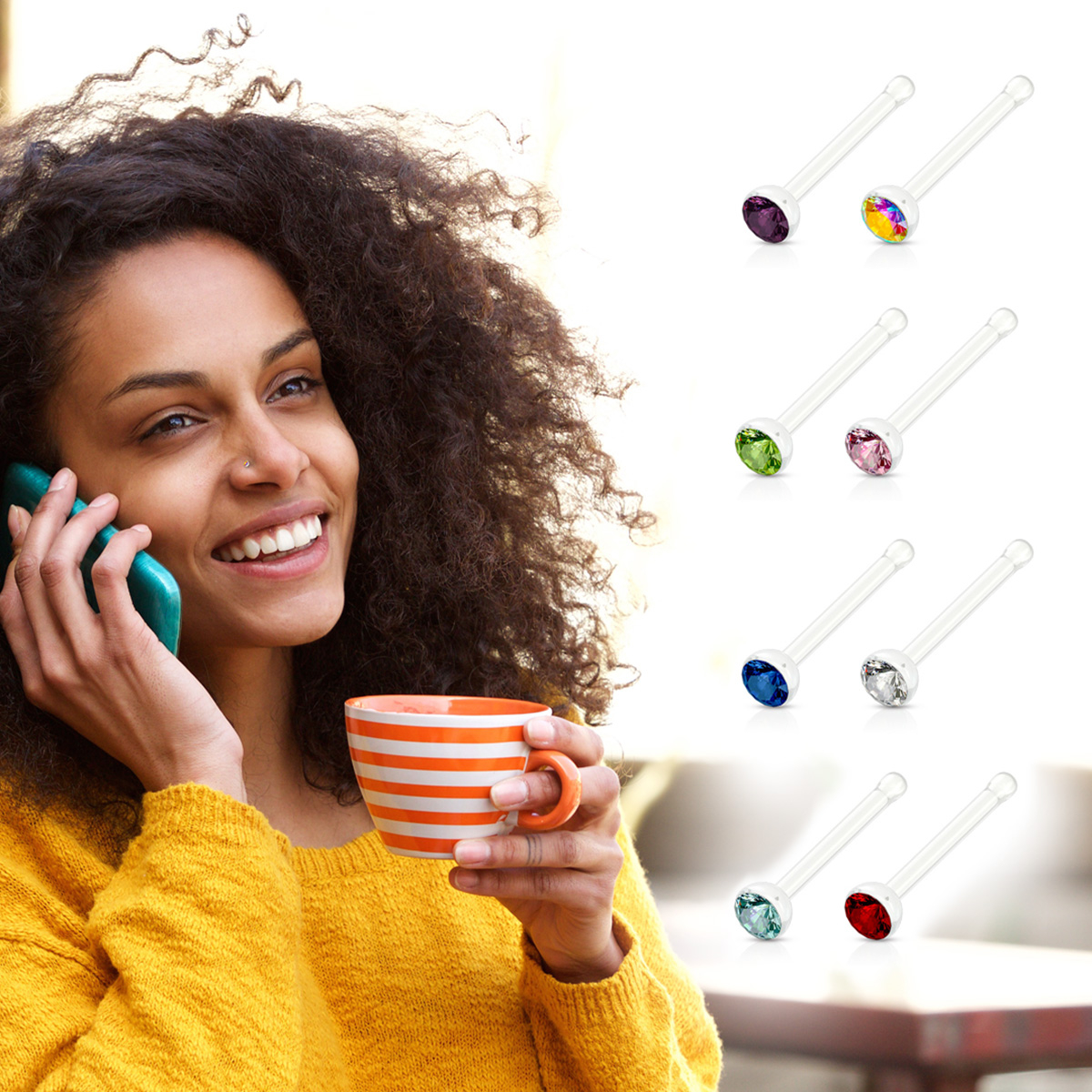 Nasensteckerpaket aus Acryl mit 8 verschiedenen Steinfarben