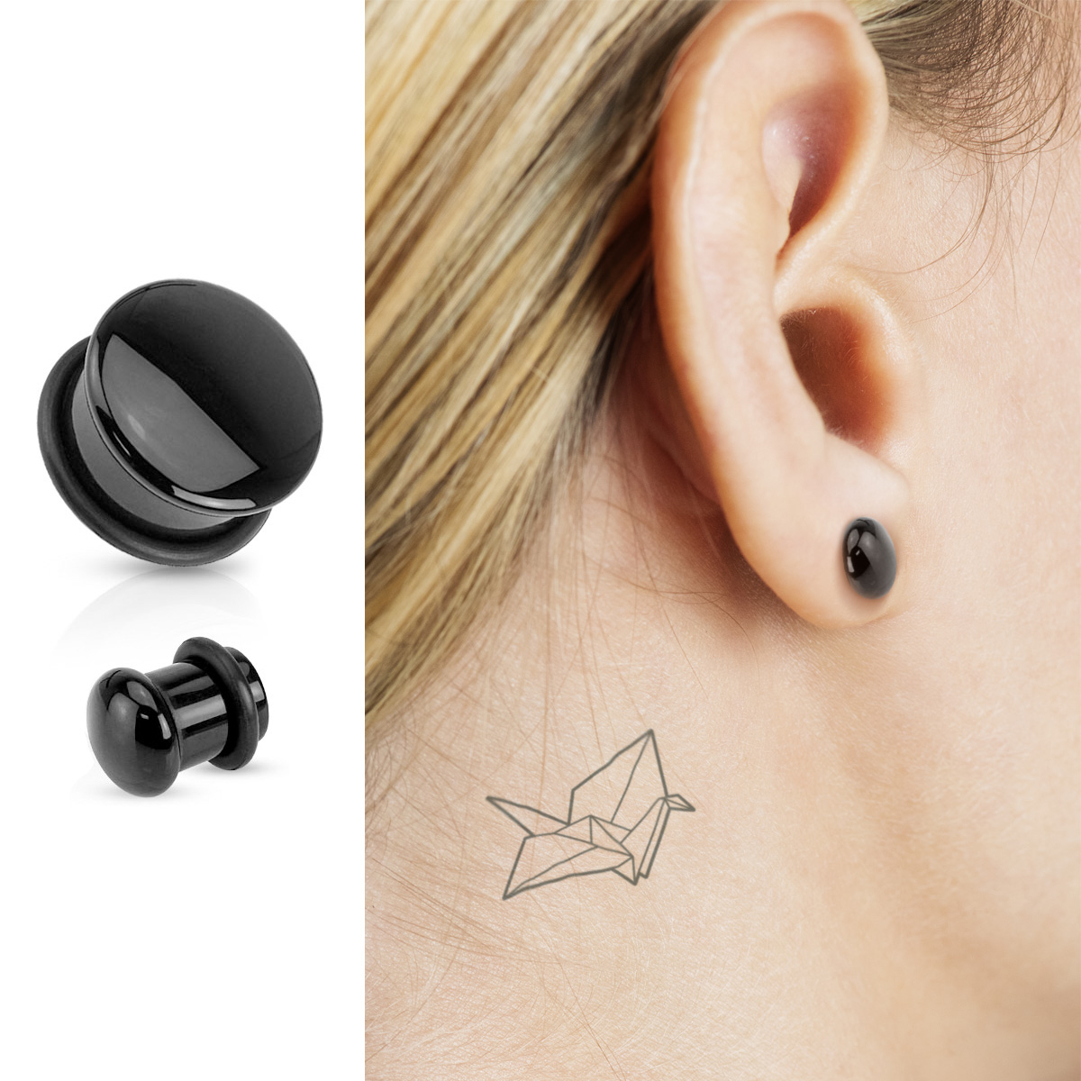 Kuppelförmiger Plug aus schwarzen Agat