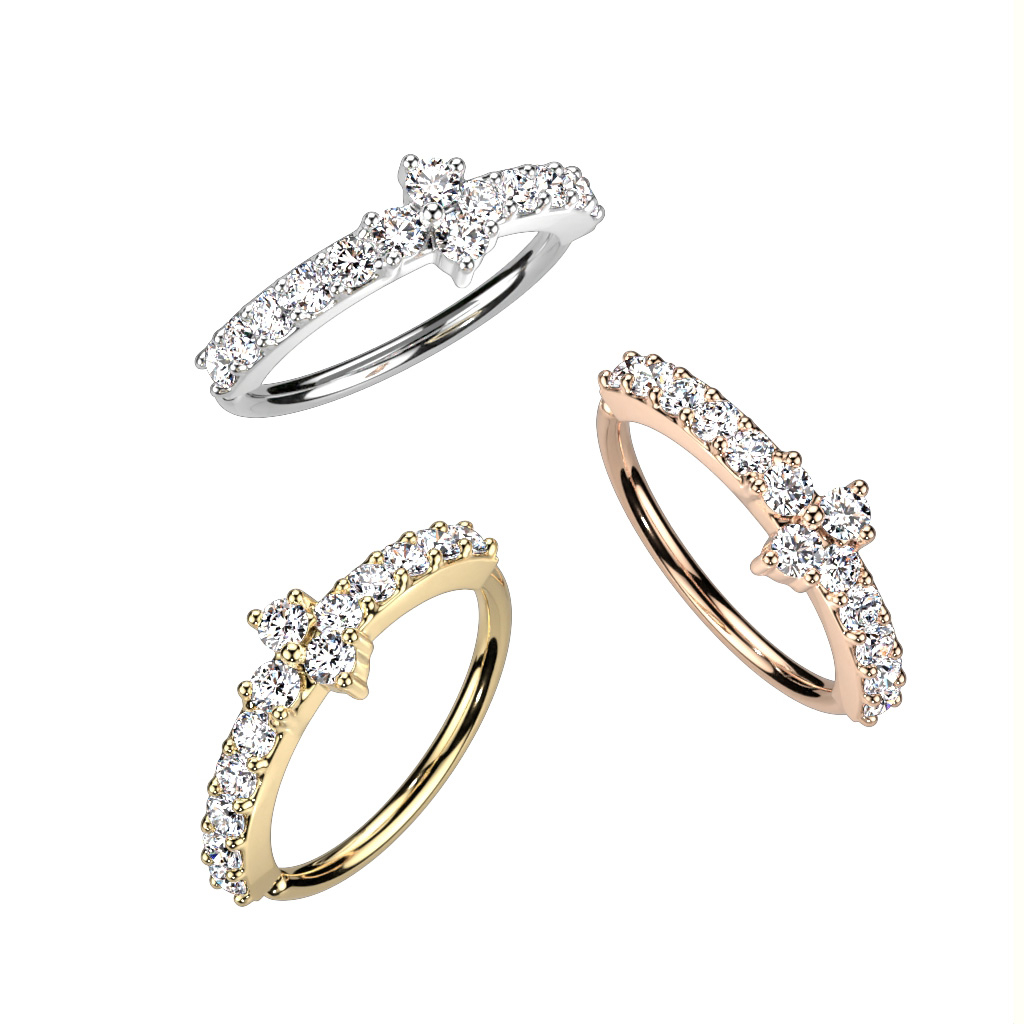 Twisterring mit Steinbesatz und dreieckigem Stein in der Mitte