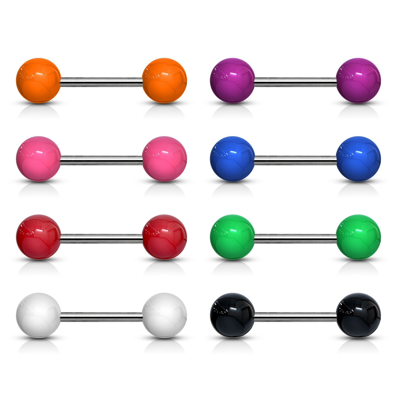 Zungenpiercing aus Titan mit Acrylkugeln in verschiedenen Farben
