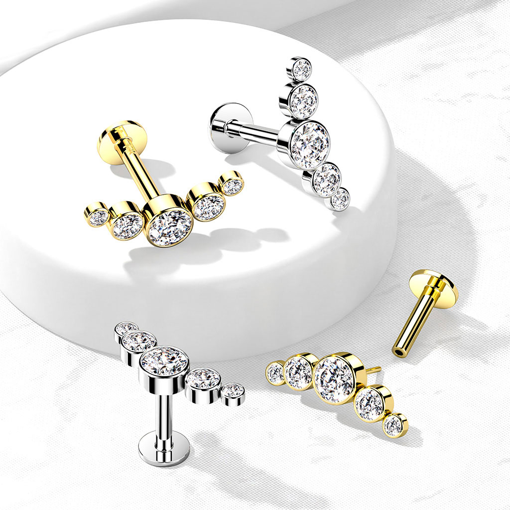 Push-in Labret aus 14 kt. Gold mit 5 Steinen